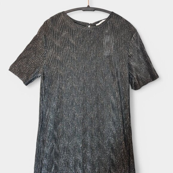 Mango Lurex Opening Maxi Dress Black Short Sleeve Shimmery Event Prom 6 NWT - Picture 6 of 16